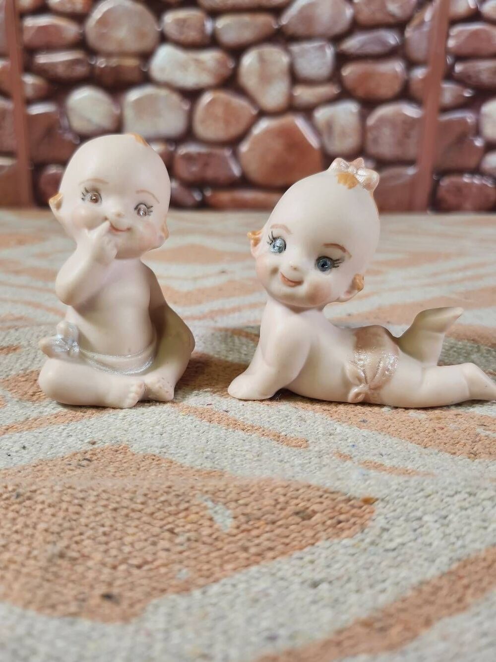 Kewpie Baby Girl and Boy Figurine Bisque Porcelain